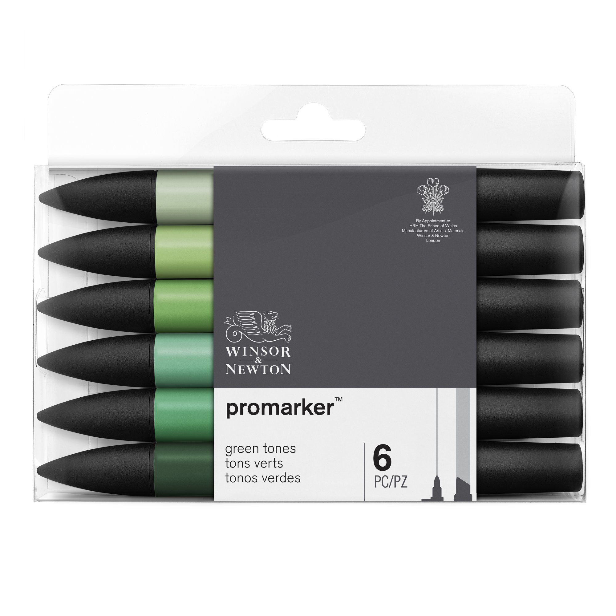 Winsor & Newton Promarker Graphic Drawing Pens Green Tones Set of 6 Markers